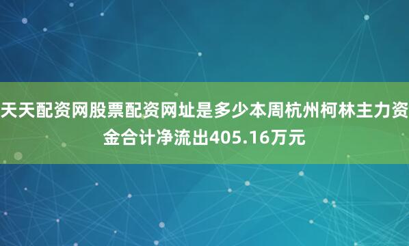 天天配资网股票配资网址是多少本周杭州柯林主力资金合计净流出405.16万元